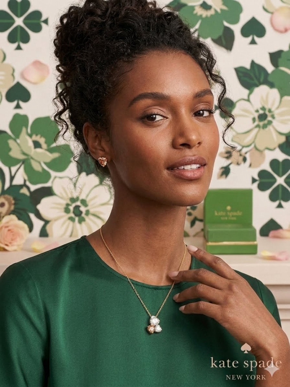 Kate Spade Precious Pansy Cluster Necklace & Stud Earrings Set – Rose Gold